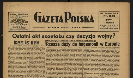 A na czołówkach gazet 1 września 1939 roku... 